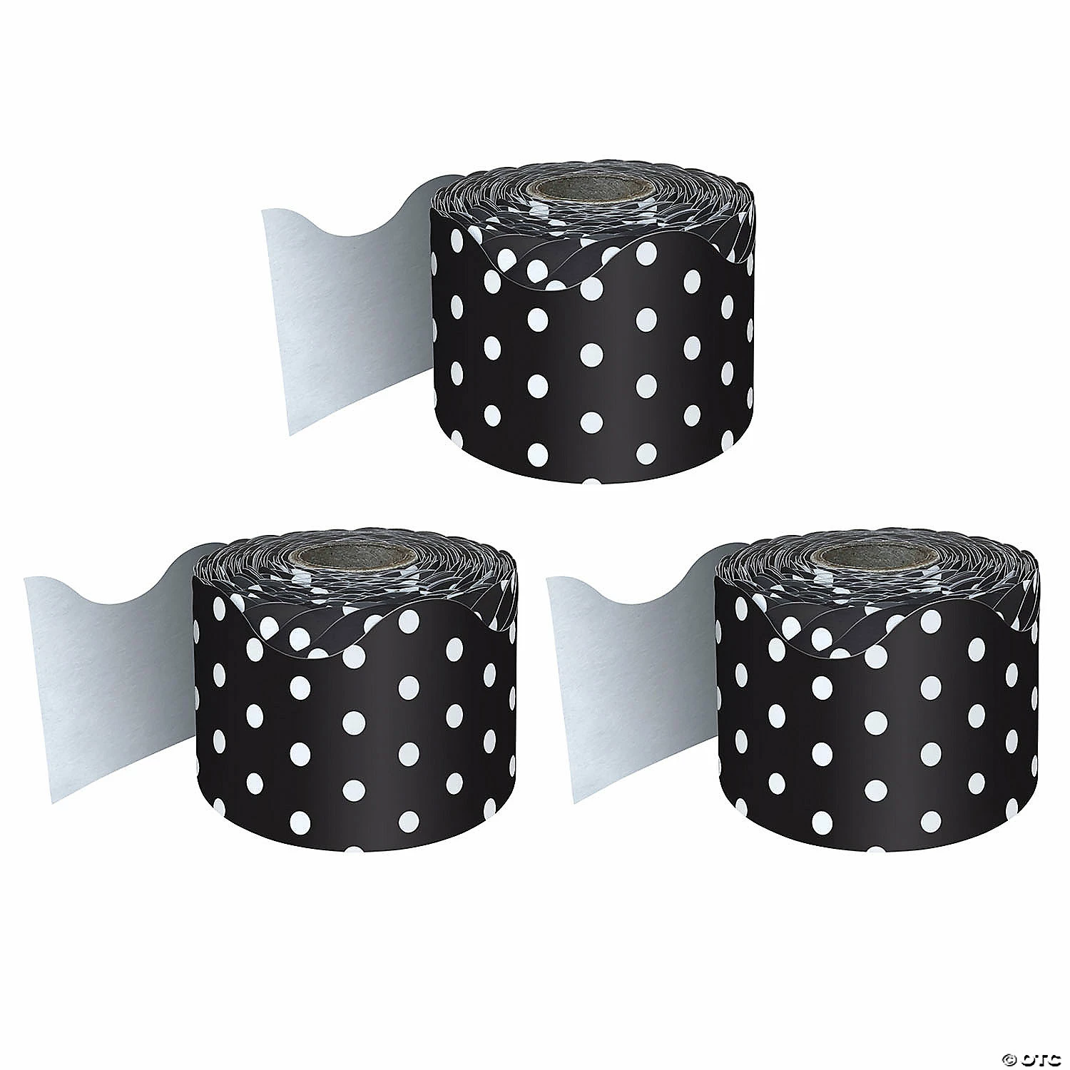 Promo ๐งจ Carson Dellosa Education Black with White Polka Dots Rolled Scalloped Border, 65 Feet Per Roll, Pack of 3 ๐