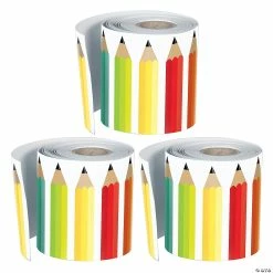 Brand new ๐ Schoolgirl Style Black, White & Stylish Brights Pencils Rolled Straight Border, 36 Feet Per Roll, Pack of 3 ๐