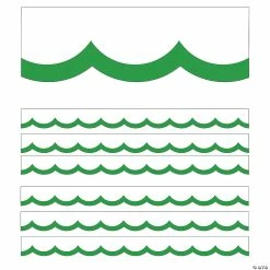 Flash Sale ✔️ Schoolgirl Style Simply Boho Green & White Wavy Line Scalloped Borders, 39 Feet Per Pack, 6 Packs ✔️